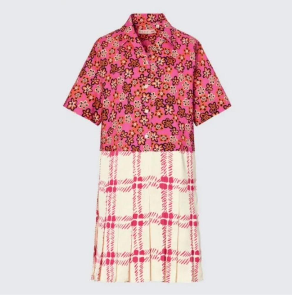Marni x Uniqlo Pink Floral and Plaid Mixed Print Dress